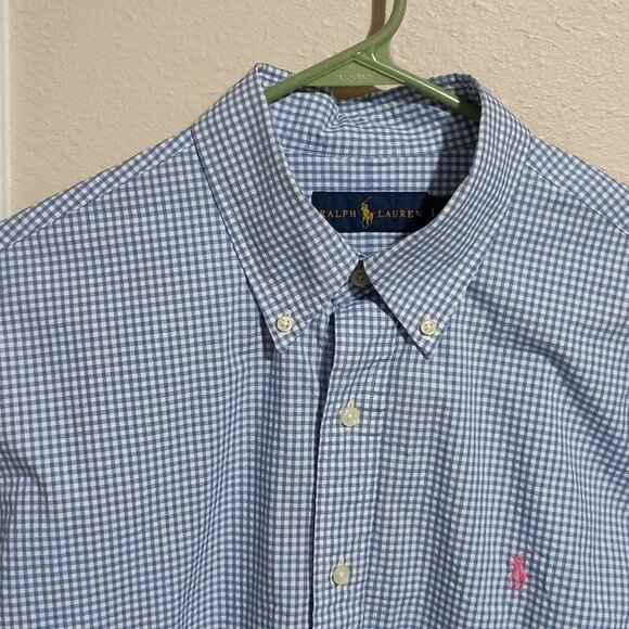 Ralph Lauren Men's Long Sleeve Button Down Shirt Size Large Blue/White Checked - Picture 7 of 10